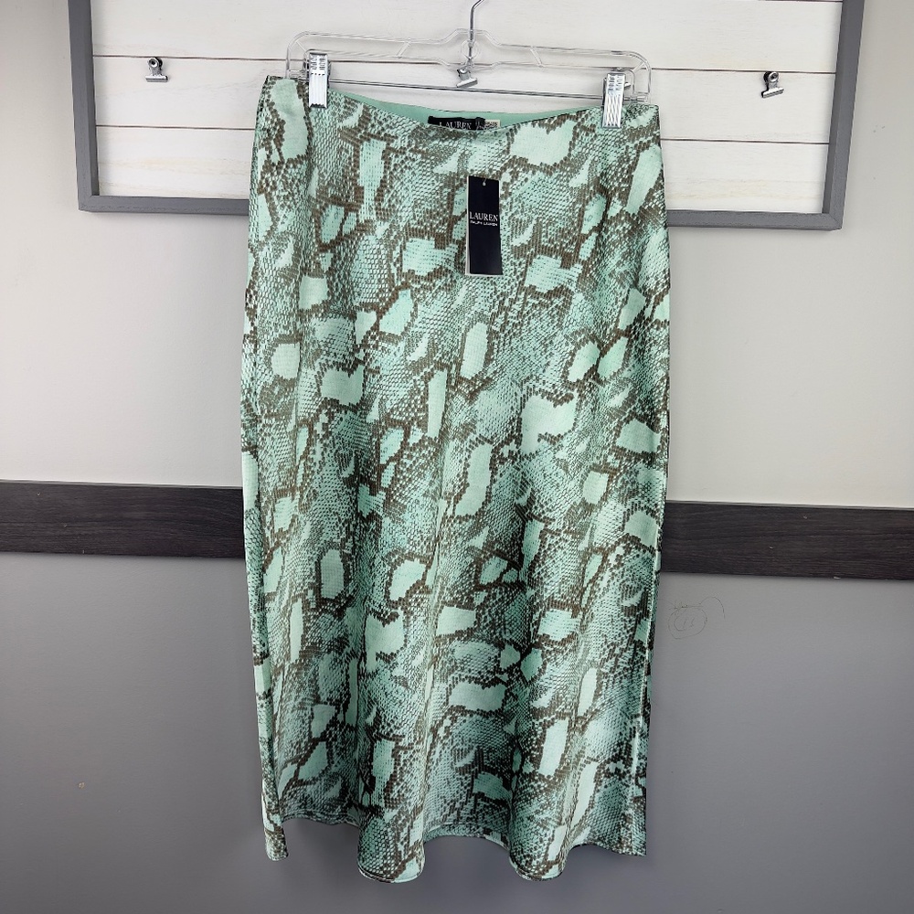 LAUREN RALPH LAUREN snake skin print satin a-line skirt size 8 nwt